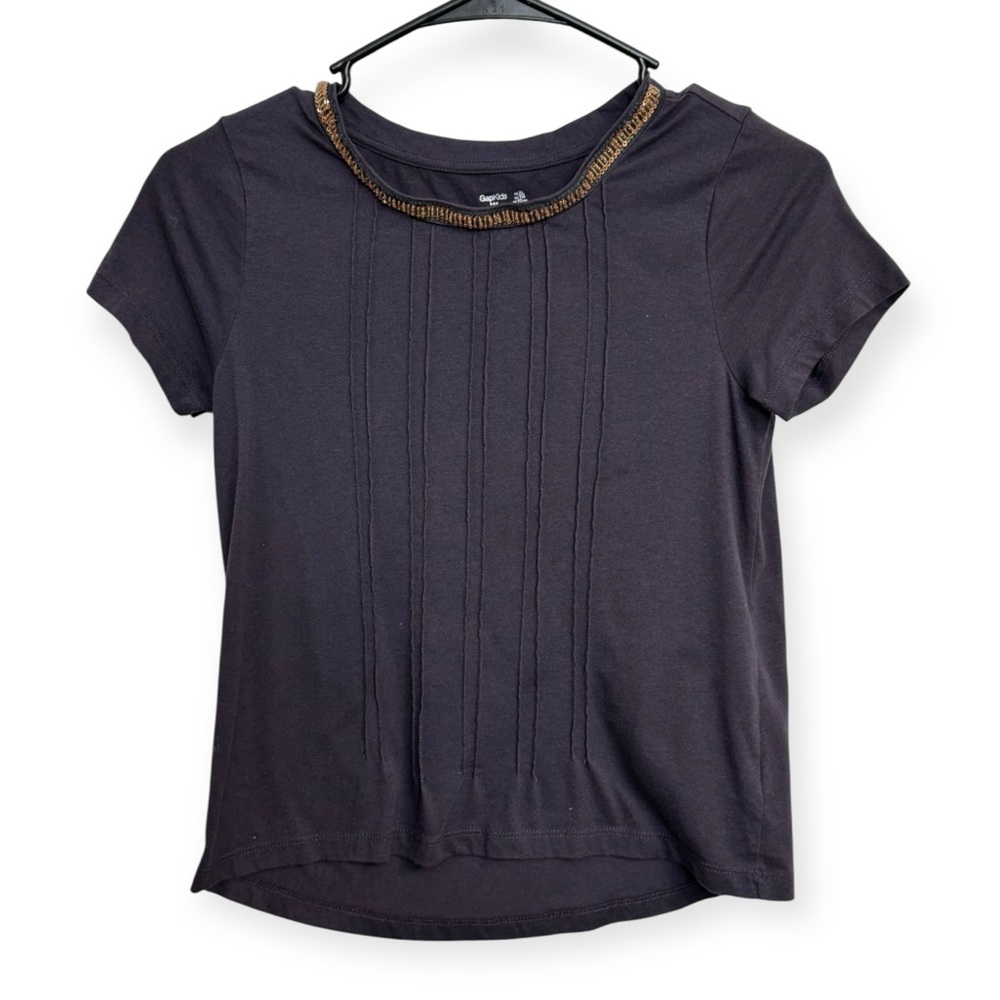 GAP Black Short Sleeve Top with Beaded Neckline XL12/14